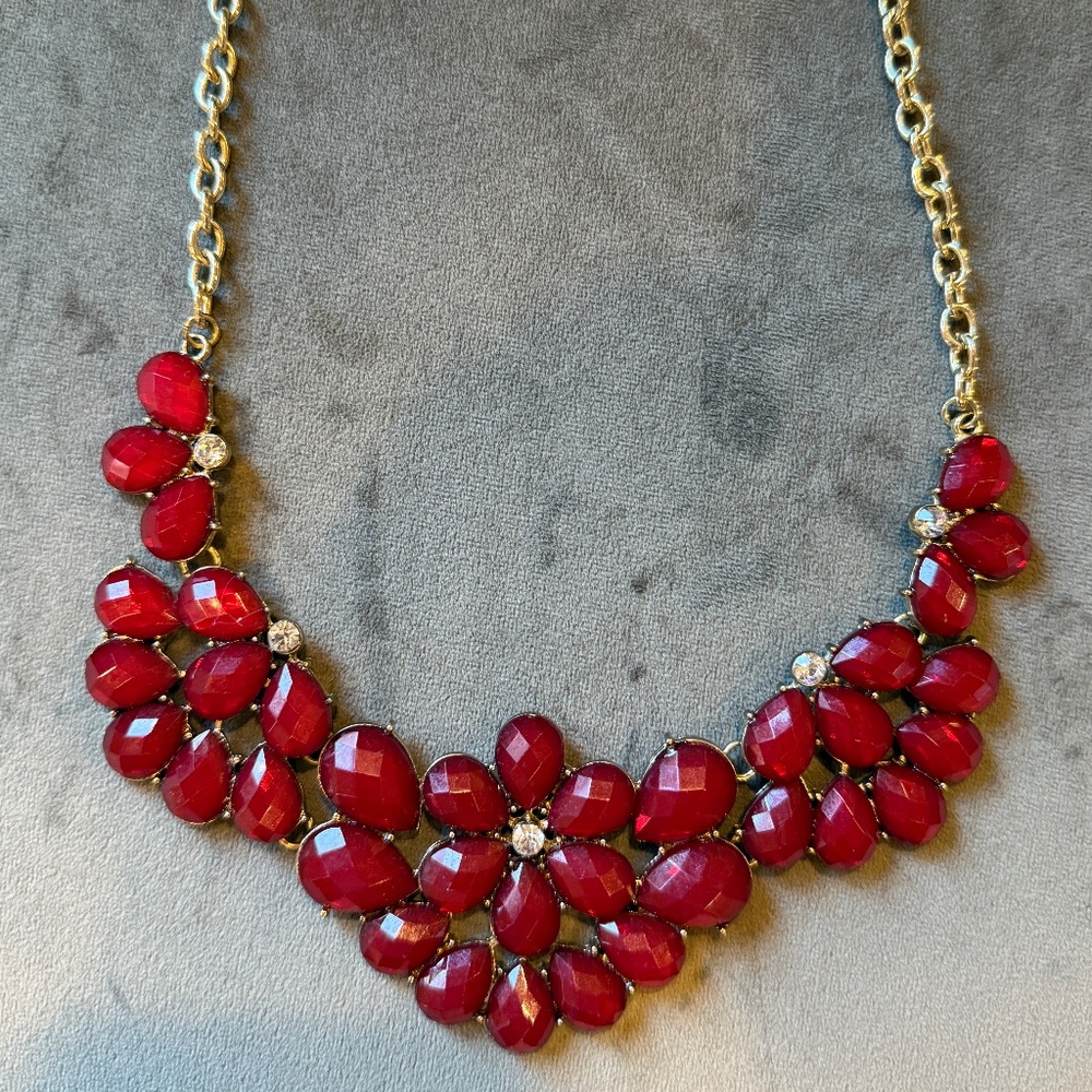 J Crew Red Statement Adjustable Necklace - image 1